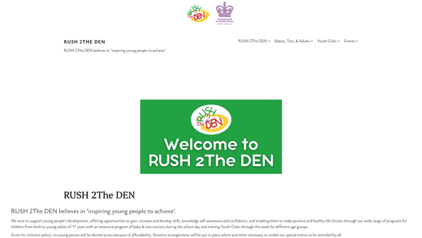 Screenshot of the Rush 2the Den Tots & Adults website