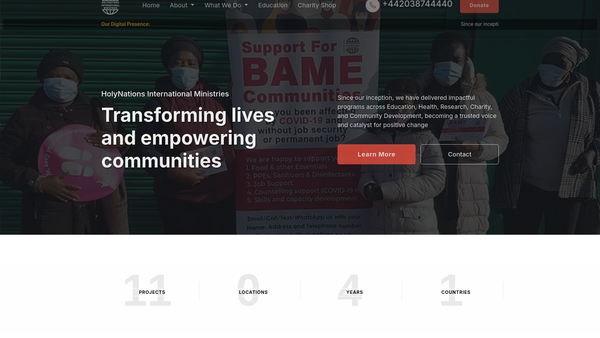 Screenshot of the Holynations International Ministries website