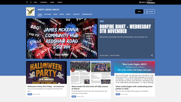 Screenshot of the West Leeds Amateur Rugby League Football Club website