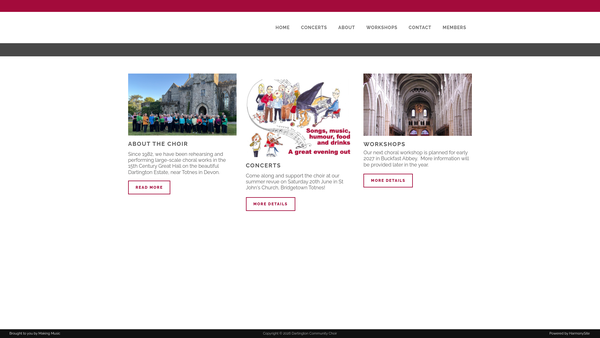 Screenshot of the Dartington Community Choir website