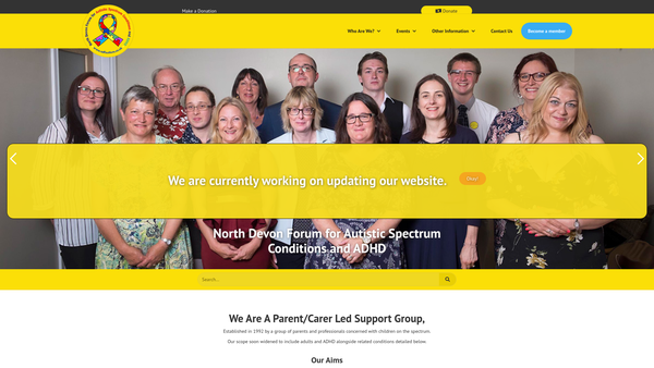 Screenshot of the North Devon Forum For Autistic Spectrum Conditions And ADHD website