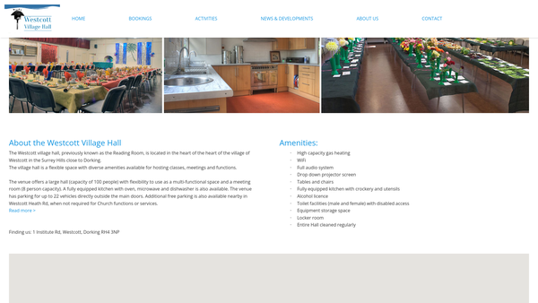 Screenshot of the Westcott Village Hall Trust website