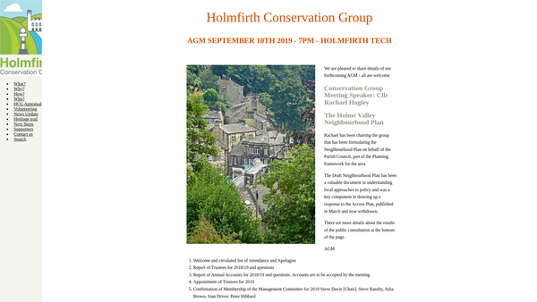 Screenshot of the Holmfirth Conservation Group website