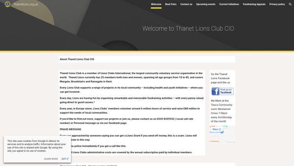 Screenshot of the Thanet Lions Club(cio) website
