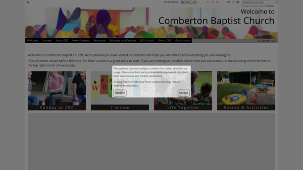 Screenshot of the Comberton Baptist Church website