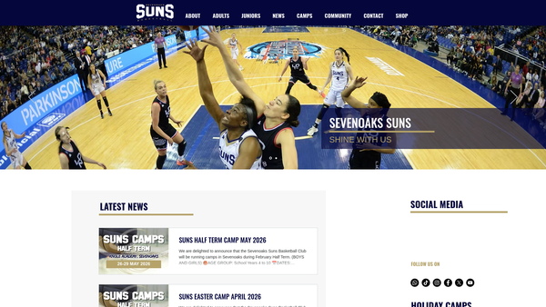 Screenshot of the Sevenoaks Suns Basketball Club website