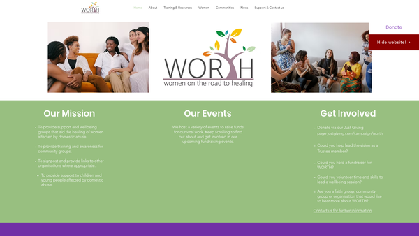 Screenshot of the Worth: Women On The Road To Healing website