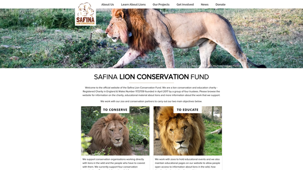 Screenshot of the Safina Lion Conservation Fund website