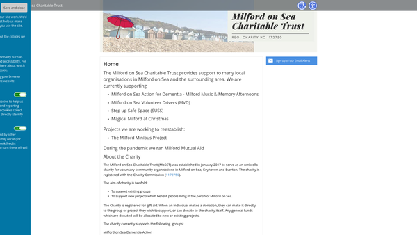 Screenshot of the Milford On Sea Charitable Trust website
