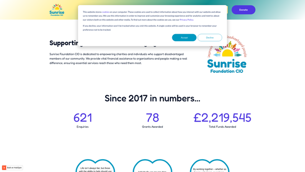 Screenshot of the The Sunrise Foundation CIO website