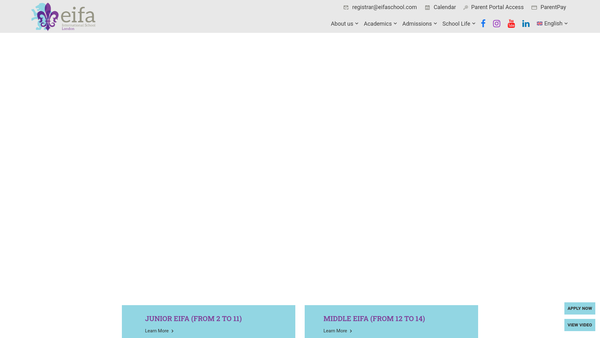 Screenshot of the Eifa Parents website