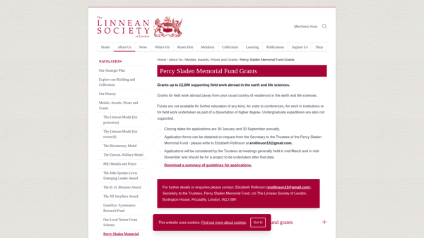 Screenshot of the The Percy Sladen Memorial Fund website