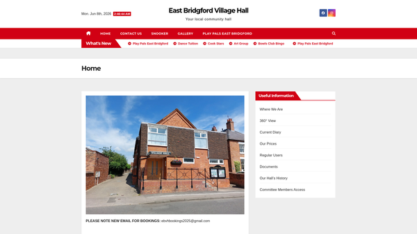 Screenshot of the East Bridgford Village Hall website