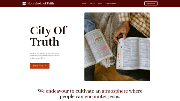 Screenshot of the Household Of Faith Ministry website