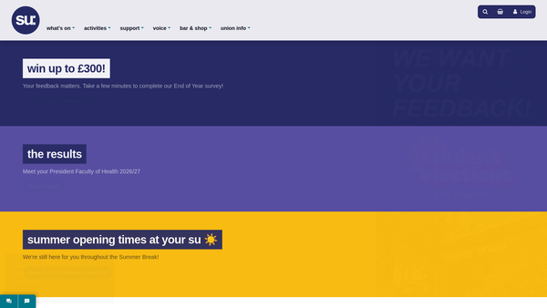 Screenshot of the The University Of Plymouth Students' Union website