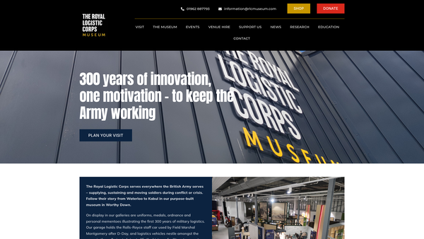 Screenshot of the The Royal Logistic Corps Museum Trust CIO website