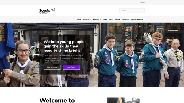 Screenshot of the Cardiff West District Scout Council website