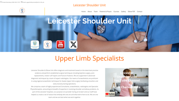 Screenshot of the Leicester Shoulder And Elbow Unit Charitable Trust website