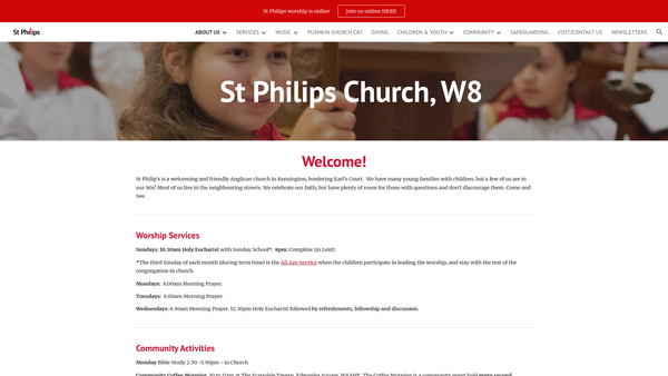 Screenshot of the The Parochial Church Council Of The Ecclesiastical Parish Of St Philip, Earls Court Road, London website