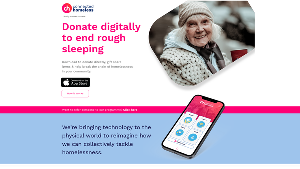 Screenshot of the Connected Homeless website
