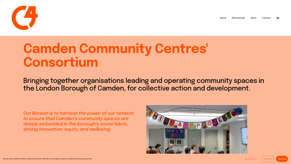 Screenshot of the Camden Community Centres' Consortium website