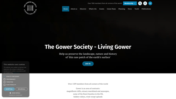 Screenshot of the The Gower Society website