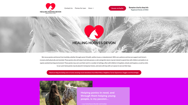 Screenshot of the Healing Hooves Devon website