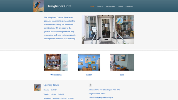 Screenshot of the Kingfisher Cafe website