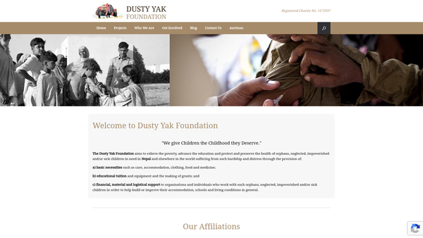 Screenshot of the The Dusty Yak Foundation website