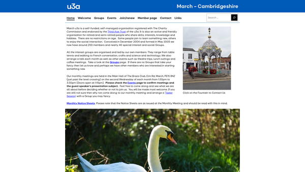 Screenshot of the March U3A website