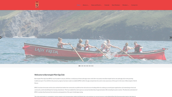 Screenshot of the Barnstaple Pilot Gig Club CIO website