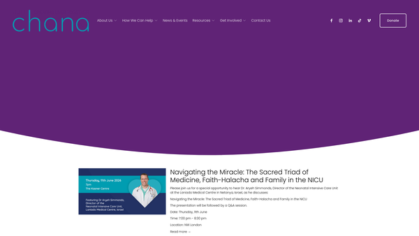 Screenshot of the Chana Charity Ltd website