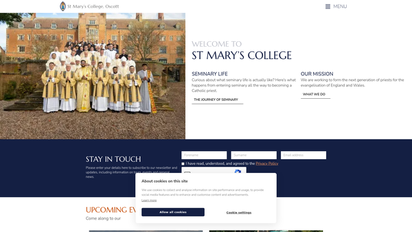 Screenshot of the St Mary's College Oscott CIO website