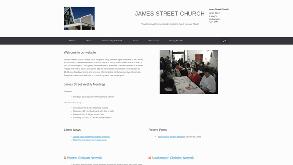 Screenshot of the James Street Church website