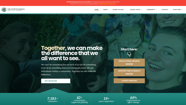 Screenshot of the Fair Earth Foundation website