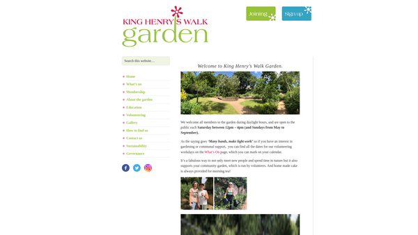 Screenshot of the Friends Of King Henry's Walk Garden website