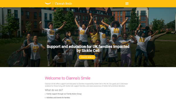 Screenshot of the Cianna's Smile website