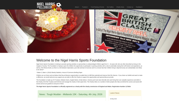 Screenshot of the Nigel Harris Sports Foundation website