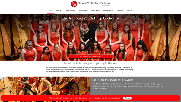 Screenshot of the National Youth Harp Orchestra Charitable Trust website