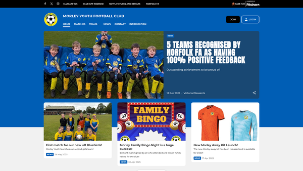 Screenshot of the Morley Youth FC website