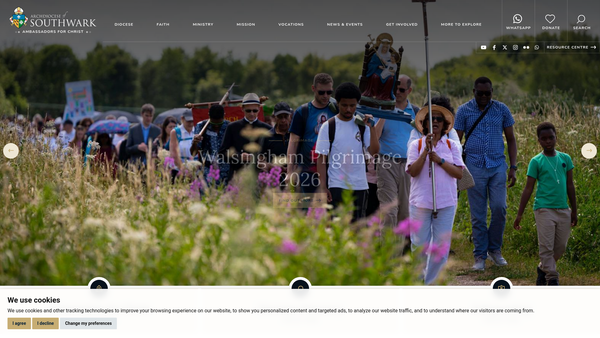 Screenshot of the Roman Catholic Archdiocese Of Southwark website