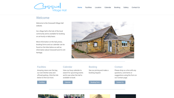 Screenshot of the Cresswell Village Hall Association website