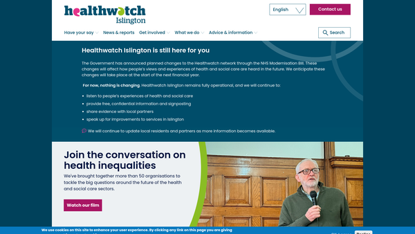 Screenshot of the Healthwatch Islington website