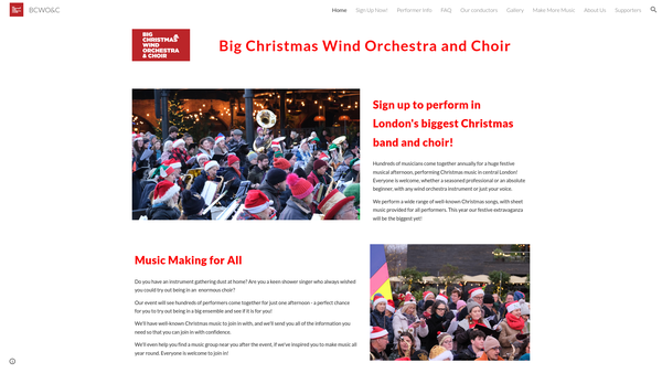 Screenshot of the Big Christmas Wind Orchestra And Choir website