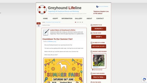 Screenshot of the Greyhound Lifeline website