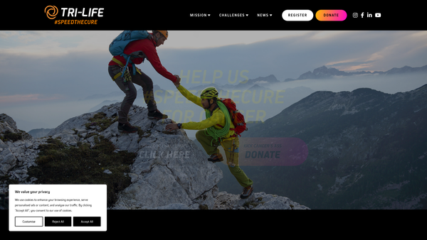 Screenshot of the The Tri-Life Challenge website