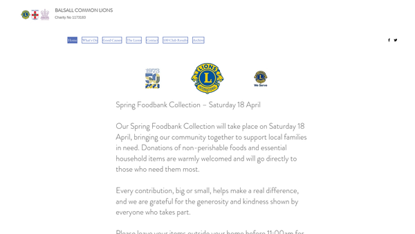 Screenshot of the Balsall Common Lions Club (CIO) website