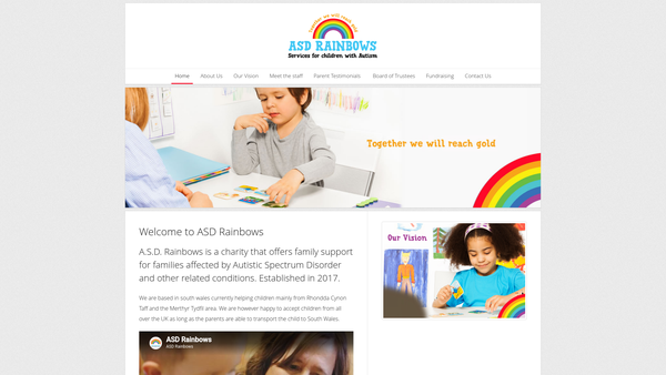 Screenshot of the ASD Rainbows website