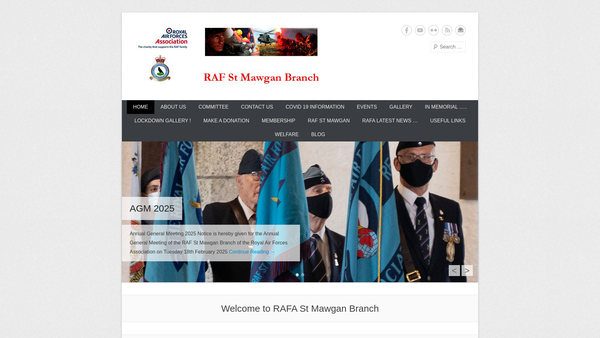 Screenshot of the Royal Air Forces Association Raf St Mawgan Branch website