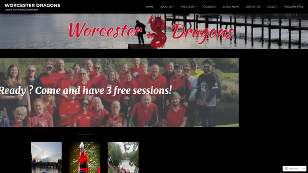 Screenshot of the Worcester Dragon Boat Racing Club website
